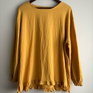 Mustard Yellow Ruffle Hem Blouse Tagged 4XL | Fits 2X–3X Oversized
